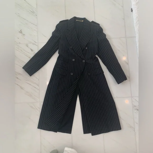 Gucci suit women coat duster 44 pants 46 dark blue/stripe - Picture 2 of 16